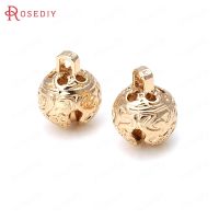 6PCS 8MM 10MM 12MM 24K Champagne Gold Color ss Carving Bell Beads Charms High Quality Diy Jewelry Accessories