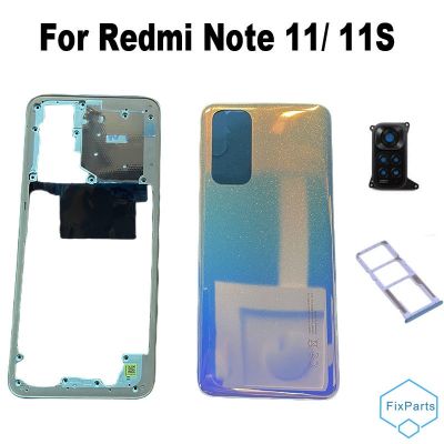 ปลอกหุ้มสำหรับ Xiaomi Redmi Note 11 11S ฝาหลังปิดโทรศัพท์หลังเคสด้านหลังกรอบกลางพร้อมปุ่มเลนส์กระจกกล้องถ่ายรูปถาดใส่ซิม4G