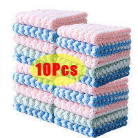 1/10Pcs Coral Fleece Dishcloths หนาดูดซับผ้าแห้งครัว Scouring Pad ไม่ติดน้ำมัน Rags ครัวเรือนทำความสะอาดเช็ด-DFDAG STORE