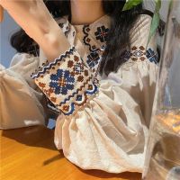 COD IOED95 idered lace bust fishtail skirt suits female age season or two小众复古重工绣花盐系衬衫 花边半身鱼尾裙两件套装女春秋季