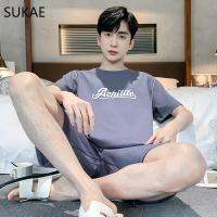 SUKAE Mens Cotton Sleepwear Short Sleeves Shorts L-4XL Lounge Set for Boy Casual Homesuits Mans Pajama Korean Leisure Homewear