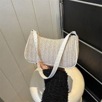 LASGO Summer straw woven bag female 2023 Korean version shoulder bag foreign style simple armpit bag beach hand bag small square bag 〖WYUE〗
