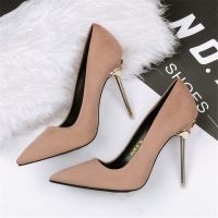 ♠ 6 Colors Concise OL Office Lady Shoes 2022 New High Heels Autumn Flock Women 39;s Pointed Shoes Shallow Sexy Dress Party Pump Women