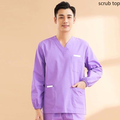 Men Uniforms Plug Size Scrub Top Long Sleeve Nurse Clothes Cotton Doctor Costume Mini Pockets Surgical Workwear Dentist
