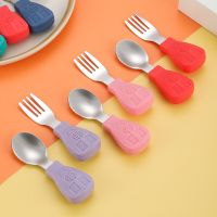 Baby silicone spoon learning to eat training spoon baby children short handle silicone fork spoon complementary food tableware Bowl Fork Spoon Sets