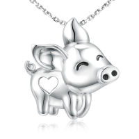 Strollgirl 925 Sterling Silver Cute Flying Pig Pendant Chain Necklace with Heart for Women Fashion Jewelry Gifts Free Shipping