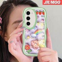 เคส JIUMOO สำหรับ Samsung S23บวก S23อัลตร้าเคสลายดอกไม้สีรุ้งขอบลอนแบบนิ่มเคสมือถือกันกระแทก TPU ซิลิโคนแบบใสกรอบป้องกันหัวกล้องรวมทั้งหมด