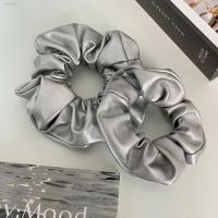 ♚ Fashion Silvery Leather Large Intestine Hair Band Simple Hair High-Grade High Ponytail Hair Band Headwear Elastic Hair Bands