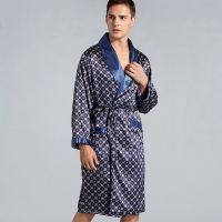 ผู้ชายหรูหรา Silky ซาติน Kimono Robe 5XL แขนยาวชุดนอนเสื้อคลุมอาบน้ำขนาดใหญ่ซาติน Nightgown ฤดูร้อนเสื้อผ้า