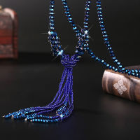 Bohemian Long Crystal Knot Bow Tie Tassel Austria Beads Boho Women Sweater Chain Tassel Necklaces Jewelry sautoir femme boheme