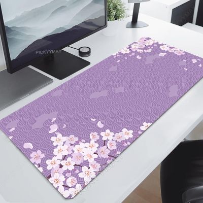 ﹍┇ Purple Mouse Pads Sakura Mouse Mat Art Design Computer Table Mats Company Big Desk Pad Office Large Gamer Mousepads 100x50cm