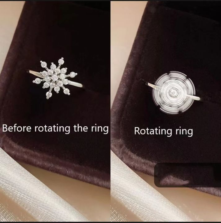 สร้างสรรค์รูปแบบใหม่ล่าสุดหมุนแหวนเกล็ดหิมะสีขาวผู้หญิงแฟชั่นบุคลิกภาพเพชรดอกไม้เปิดแหวนแฟนปรับได้