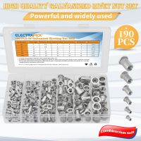 ☒ 190pcs Rivetnuts Blind Set Nutserts Threaded Insert Nutsert Cap Flat Head Rivet Nuts Carbon Steel M3 M4 M5 M6 M8 M10