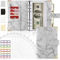 12 Savings Binder Pockets Planner Envelope Organizer Stickers Cash Budget &amp; For Leather Marble PU