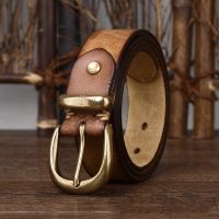 3.3CM Wide Fashion Design Real Cowhide Men And Women Belt Brass Pin Buckle Vintage Belt For Unisex