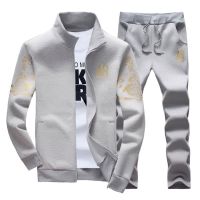 ASALI  Mens Sportwear Suit Sweatshirt Tracksuit Without Hoodie Men Casual Active Suit Zipper Outwear 2PC Jacket+Pants Sets