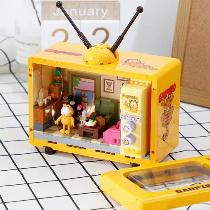 balody-20145ย้อนยุคทัศน์แมวห้องนั่งเล่นเสาอากาศทีวีสัตว์เลี้ยงตุ๊กตาไฟ-led-มินิอิฐบล็อกอาคารของเล่นสำหรับเด็กไม่มีกล่อง