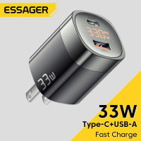 Essager 33W เครื่องชาร์จ GaN จอแสดงผลดิจิตอลที่ชาร์จความเร็วสูง PD ชนิด C USB QC3.0 PD3.0ตัวชาร์จไฟสำหรับ iPhone เร็ว14 13 Pro Max iPad Samsung