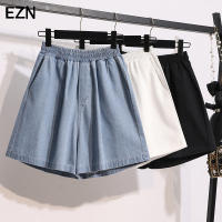 EZN 2021 Loose A-Line Denim Shorts for Women Plus Size High Elastic Waist Solid Color Short Pants Women Jeans 7927