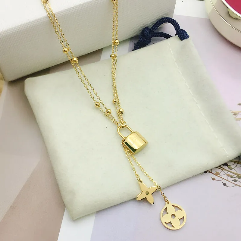 Louis Vuitton Padlock Necklace with Double Layer Chain