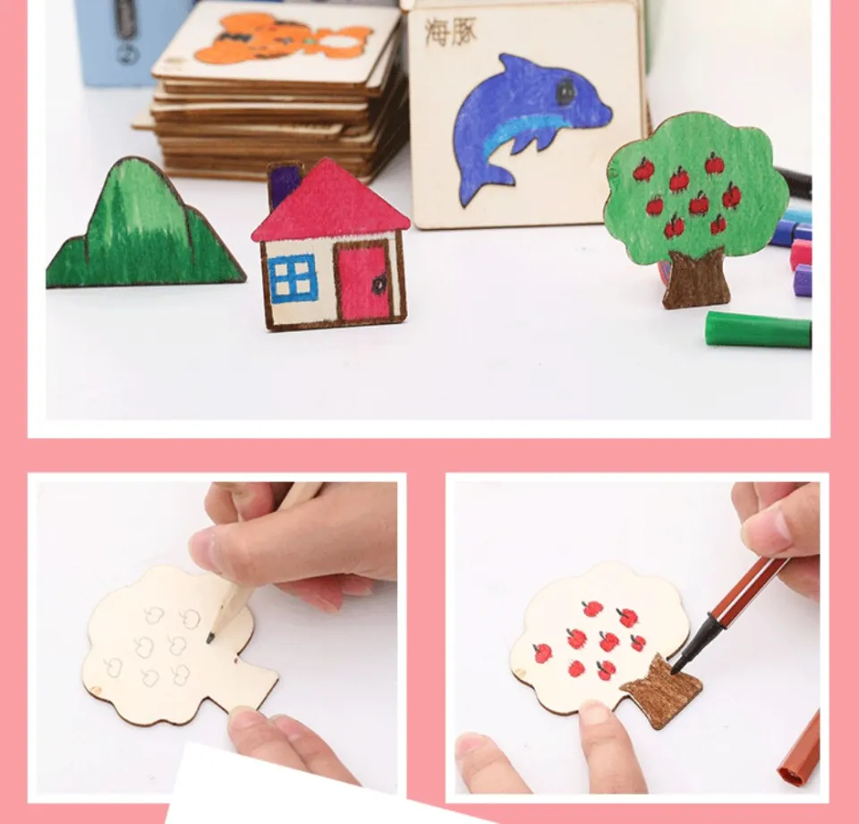 20pcs Kids Montessori Wooden Drawing Toys DIY Painting Template