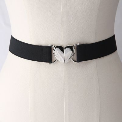 【CW】 Female Fashion Thin Elastic Stretch Waistband Love Heart Metal Buckle Belt for Women Cinch Waist Seal Cummerband Accessories