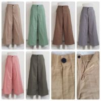 Women Zipper Button Cotton Linen Culottes Pants