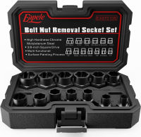 Eapele Bolt Extractor Set, Stripped Nut Remover Twist Sockets, Fit 3/8" Square Drive with Solid Storage Case (13pcs, Black)