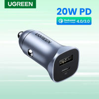 UGREEN 20W Car Charger Dual Port QC 4.0 3.0 Fast Charging สำหรับ 15 14 13 Xiaomi Samsung Supercharge Type C Charger