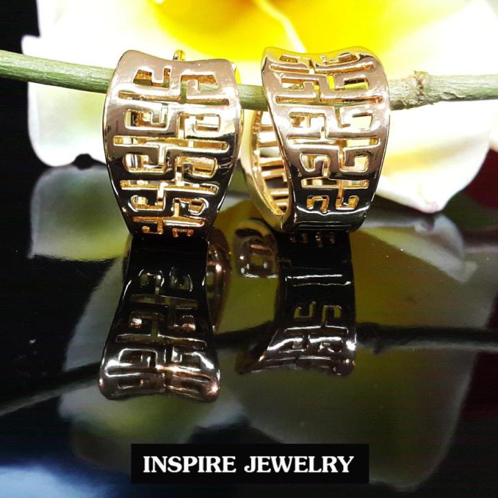 inspire-jewelry-ต่างหูห่วงขาล็อคสีทองชมพู-หน้ามันเงา-ไซด์-1x2cm-แฟชั้นอินเทรนชั้นนำ-งานเกรดพรีเมี่ยม-งานปราณีตพร้อมถุง