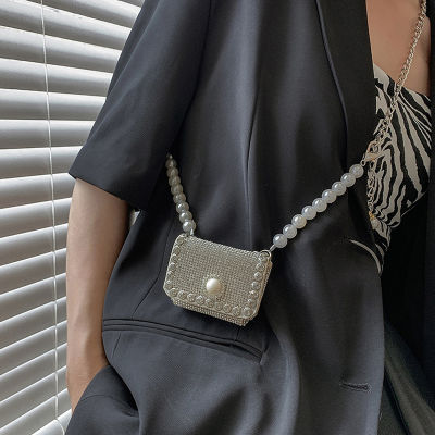 มินิกระเป๋ามุกผู้หญิง R hinestones เอวกระเป๋าออกแบบมุกโซ่เข็มขัดกระเป๋า C rossbody กระเป๋าหรูหรากระเป๋าถือแขวนคอกระเป๋า