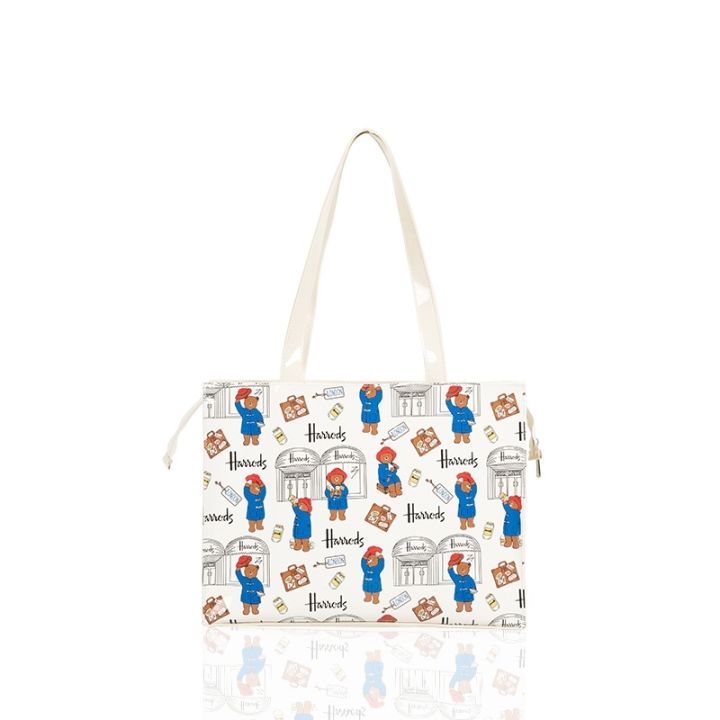 harrods-handbag-white-bag-padding-bear-tote-shoulder-waterproof-storage-shopping