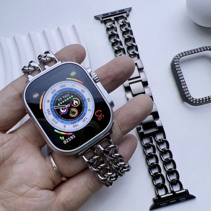 พร้อมส่ง-สายสแตนเลสแบบโซ่เล็ก-ใช้ได้กับ-smart-watch-8-7-6-5-4-3-2-1-se-hw8max-x8promaxbig-ultra8-z59-gs8-hw67mini-tk800