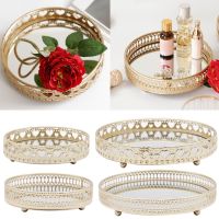 Nordic Luxury Metal Mirror Tray Round Candle Plate Desktop Jewelry Storage Organizer for Coffee Table Dresser Bathroom Home