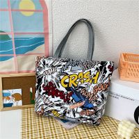 【Lanse store】Fashion Folding Women Big Size Handbag Tote Ladies Casual Flower Printing Canvas Graffiti Shoulder Bag Beach Bolsa Feminina