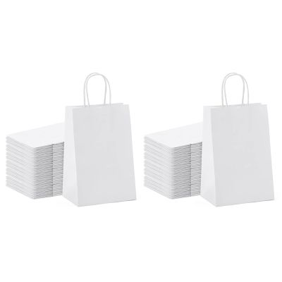 Kraft Paper Bags 50Pcs 5.9X3.14X8.2 Inches Small Paper Gift Bags White Paper Bags with Handles Paper Shopping Bags