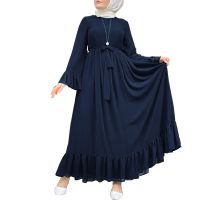 ✲ ZANZEA Women Flare Sleeve Retro Casual Plus Size Muslim Long Dress