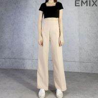 Emix Office linen trousers for women (3 colors), 100cm long shape, ribs lock, high waistband, soft and smooth ponte fabric without Q030