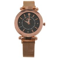 LVPAI Luxury Mesh Lady Gold Clock Magnet Buckle Star Diamond Geometric Surface Casual Dress Quartz Watch