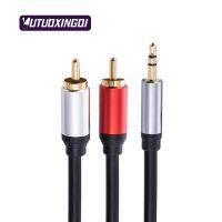 Kabel AV Tembaga Lapis 3.5Mm Ke Lotus Ganda 2RCA Plug TV Audio Satu Titik Dua