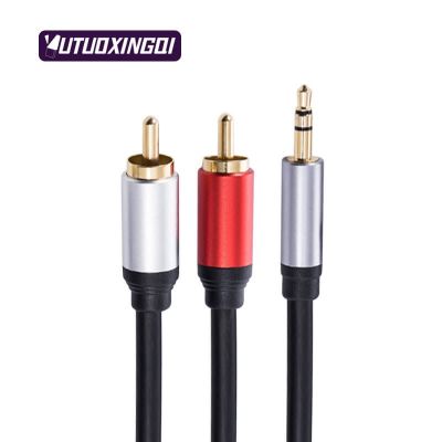 Kabel AV Tembaga Lapis 3.5Mm Ke Lotus Ganda 2RCA Plug TV Audio Satu Titik Dua