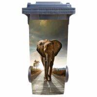 DIY elephant on the road Adhesive Removable Waterproof Sticker Decals Rubbish bin trash can Cover sticker 120liter 240liter