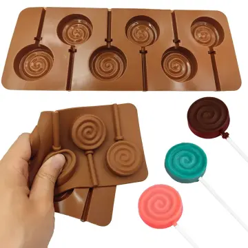 Pack sucker chocolate hard candy molds silicone 6 cavity swirl