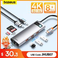 Baseus อะแดปเตอร์ฮับ10อะแดปเตอร์ Gbps USB C ชนิด C เป็น HDMI-USB ที่เข้ากันได้พอร์ตอิเทอร์เน็ตแท่นวางมือถือสำหรับ Macbook Air M1 M2ตัวแยก USB