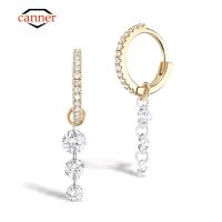 CANNER S925 Sterling Silver Classic Zircon Earrings Long Chain Pendant Pierced Fashion Hoop Earrings For Girls Huggie Brincos