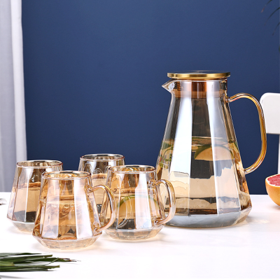 【2023】Glass Decanter Kettle and Cups Set Home Large-Capacity Heat-Resistant Teapot Cold Water Lemonade Filter Jug Juice Milk Pitcher