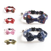 【CW】 Retro Printing Pets Cat Collars Cute Bowknot Puppy Chihuahua Necklace Adjustable Bow Tie Cat Bells Collar Pet Gift