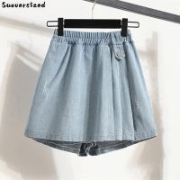 【hot】 Oversize 4xl Shorts Jeans Womens 2023 Elastic Waist Vaqueros Pantalones Cortos Loose Denim Skirts Wide Leg Pants