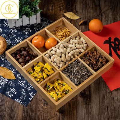 2/3/4/6/9 Grids Bamboo Candy Storage Box Snack Nut Box Flower Candy Plate Food Storage Case Dried Fruit Home Storage Organizer