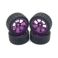 2set 65mm Metal Wheel Rim + High Grip Rubber Tires Tyres for 144001 A959 A959-B 124019 124018 RC Car Parts,Purple